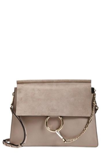 Chloe 'faye' Leather & Suede Shoulder Bag - Grey