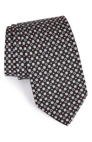 Men's Salvatore Ferragamo Geometric Silk Tie, Size - Black