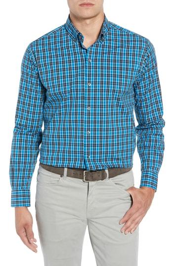 Men's Cutter & Buck Ronald Regular Fit Plaid Performance Sport Shirt - Blue