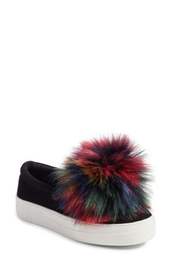 Women's Steve Madden Faux Fur Pom Platform Sneaker .5 M - Black