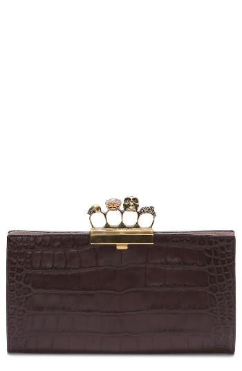 Alexander Mcqueen Croc Embossed Leather Knuckle Clutch - Red