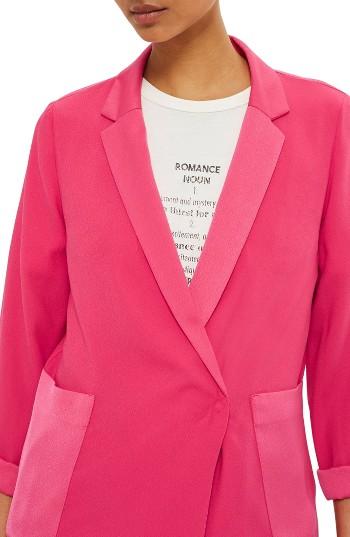 Women's Topshop Satin Pocket Blazer - Pink