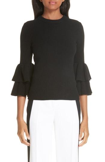 Women's Michael Kors Tiered Ruffle Sleeve Ribbed Sweater - Black