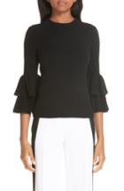 Women's Michael Kors Tiered Ruffle Sleeve Ribbed Sweater - Black
