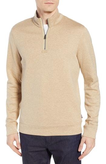 Men's Boss Sidney Regular Fit Quarter Zip Pullover - Beige