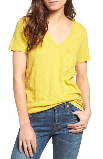 Women's Madewell 'whisper' Cotton V-neck Pocket Tee, Size - Green
