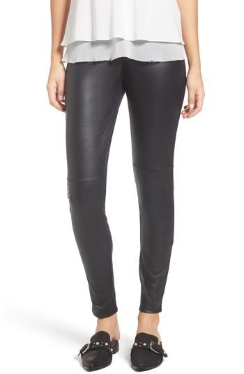 Women's Trouve High Waist Faux Leather Leggings - Black