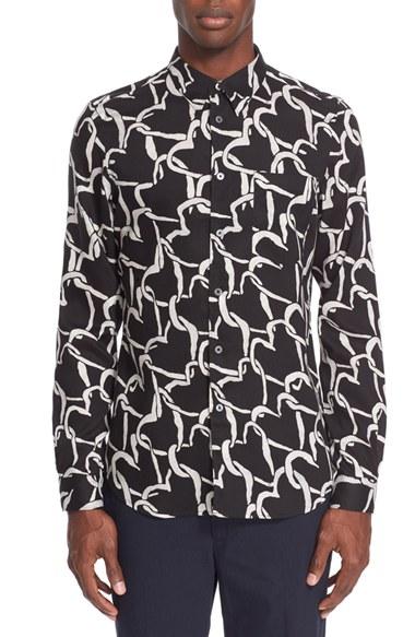 Men's Ps Paul Smith Extra Trim Fit Heart Print Sport Shirt