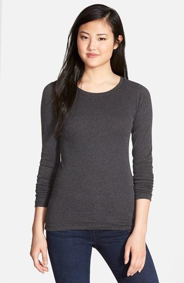 Women's Caslon Long Sleeve Scoop Neck Cotton Tee, Size - Grey