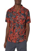 Men's Topman Red Floral Revere Collar Shirt, Size - Red