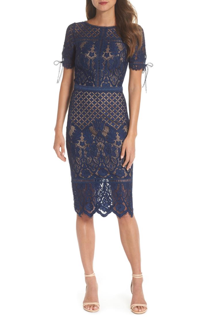 Women's Tadashi Shoji Tie Sleeve Lace Sheath Dress