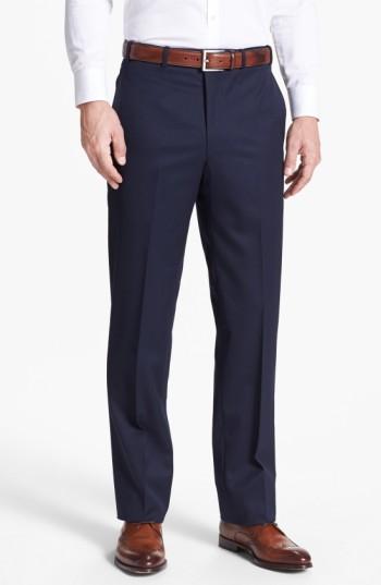 Men's Jb Britches Flat Front Worsted Wool Trousers R - Blue