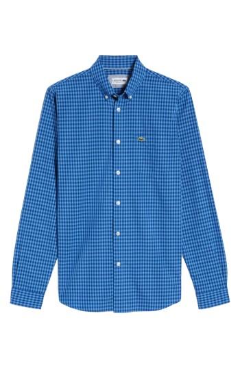 Men's Lacoste Gingham Check Poplin Shirt - Blue