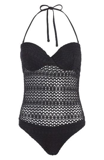 Women's Topshop Crochet One-piece Swimsuit Us (fits Like 0) - Black