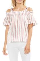 Women's Vince Camuto Embroidered Bubble Stripe Cold Shoulder Top - Red