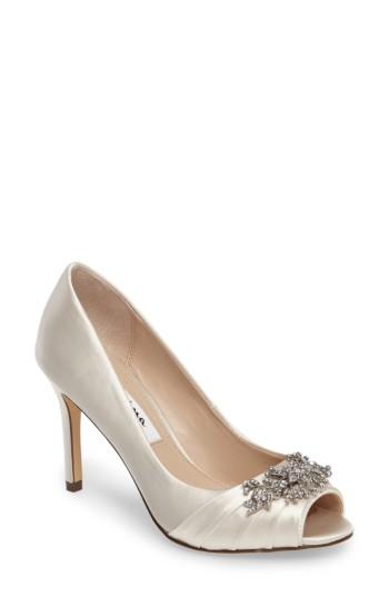 Women's Nina Rumina Embellished Peep Toe Pump .5 M - Ivory