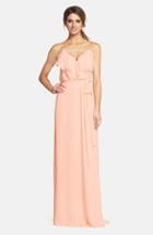 Women's Nouvelle Amsale 'drew' Ruffle Front Chiffon Gown - Beige