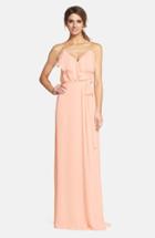 Women's Nouvelle Amsale 'drew' Ruffle Front Chiffon Gown - Beige