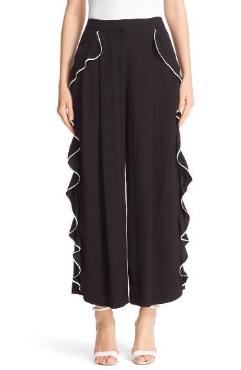 Women's Adam Lippes Crepe Back Satin Ruffle Pants - Black