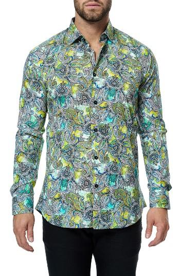 Men's Maceoo Luxor Yellow Paisley Trim Fit Sport Shirt (s) - Yellow