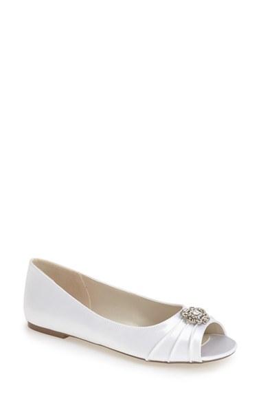 Women's Pink Paradox London 'chocolate' Crystal Embellished Peep Toe Flat .5 M - White