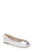 Women's Pink Paradox London 'chocolate' Crystal Embellished Peep Toe Flat .5 M - White