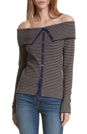 Women's Frame Stripe Off The Shoulder Cardigan - Blue