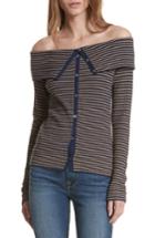 Women's Frame Stripe Off The Shoulder Cardigan - Blue