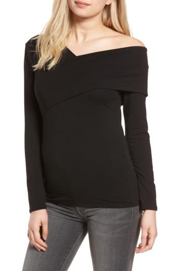 Women's Trouve Asymmetrical Neck Top - Black