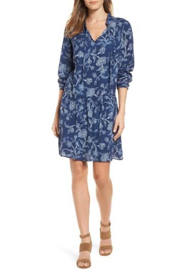 Petite Women's Caslon Ruffle Split Neck Dress P - Blue
