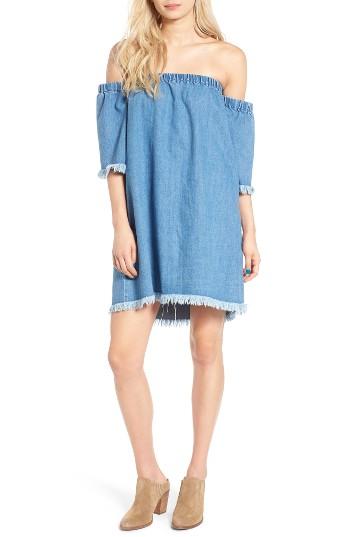 Women's Love, Fire Frayed Denim Off The Shoulder Dress