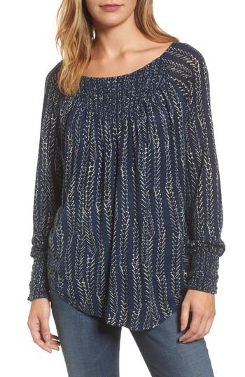 Women's Lucky Brand Chevron Print Smocked Top - Blue