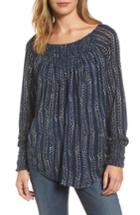 Women's Lucky Brand Chevron Print Smocked Top - Blue