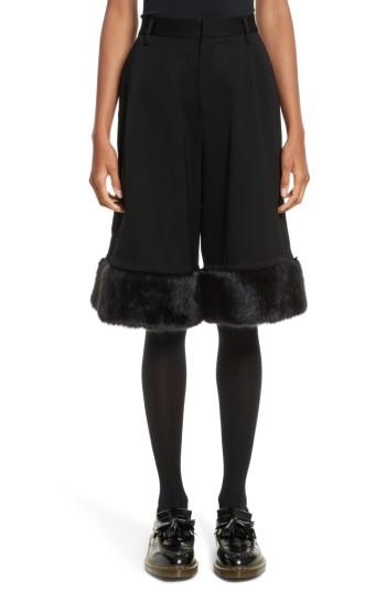 Women's Noir Kei Ninomiya Crop Wide Leg Pants With Faux Fur Trim - Black