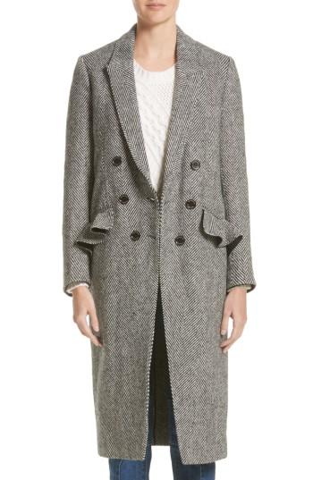 Women's Burberry Trentwood Double Breasted Herringbone Wool Coat