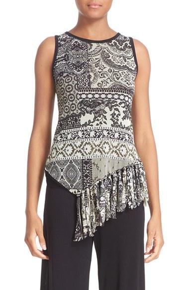 Women's Fuzzi Mosiac Print Fringe Tulle Top