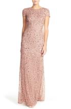 Petite Women's Adrianna Papell Short Sleeve Sequin Mesh Gown P - Pink
