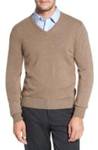 Men's David Donahue Cashmere V-neck Sweater, Size - Brown