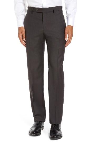 Men's Zanella Parker Flat Front Sharkskin Wool Trousers - Brown