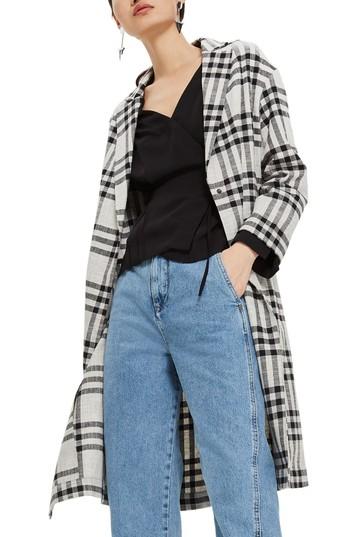 Women's Topshop Windowpane Duster Coat Us (fits Like 0) - Grey