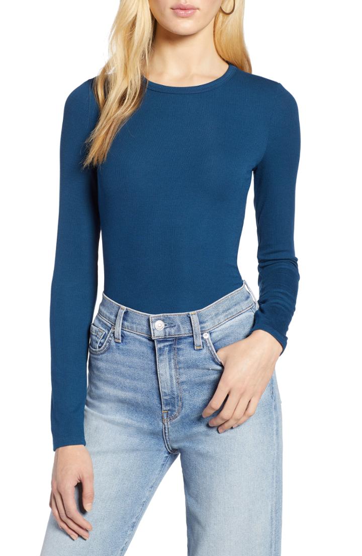 Women's Halogen Skivvy Fine Rib Crewneck Tee, Size - Blue