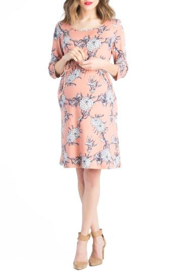 Women's Lilac Clothing Floral Belted Maternity Shift Dress - Pink