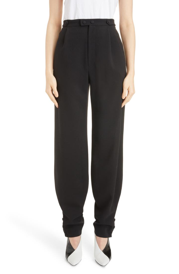 Women's Givenchy Button Detail Wool Trousers Us / 38 Fr - Black
