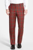 Men's Berle Flat Front Plaid Wool Trousers X Unhemmed - Red