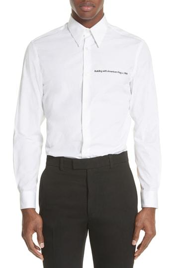 Men's Calvin Klein 205w39nyc Building With American Flag Photograph Cotton Shirt Eu - White
