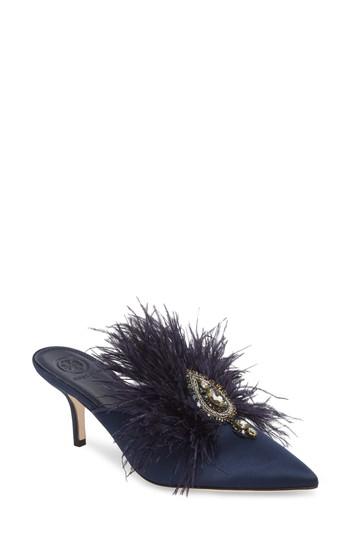 Women's Tory Burch Elodie Embellished Feather Mule .5 M - Blue
