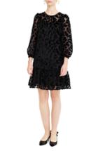 Women's J.crew Leopard Flutter Hem Burnout Velvet Dress - Black