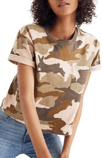 Women's Madewell Camo Easy Crop Tee, Size - Green