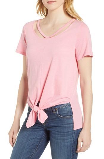 Women's Lucky Brand Cutout Neck Front Tie Tee - Coral