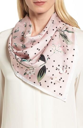 Women's Kate Spade New York Botanical Patchwork Square Silk Scarf, Size - Pink
